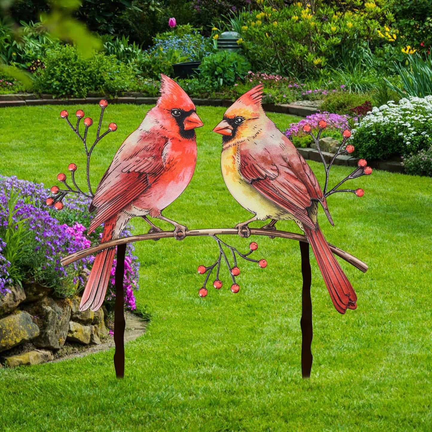 Cardinals Garden Metal Sign with Stake, Cardinal Garden Stake, Cardinal Signs, Cardinal Metal Sign Cardinal Art Yard Art Garden Decoration