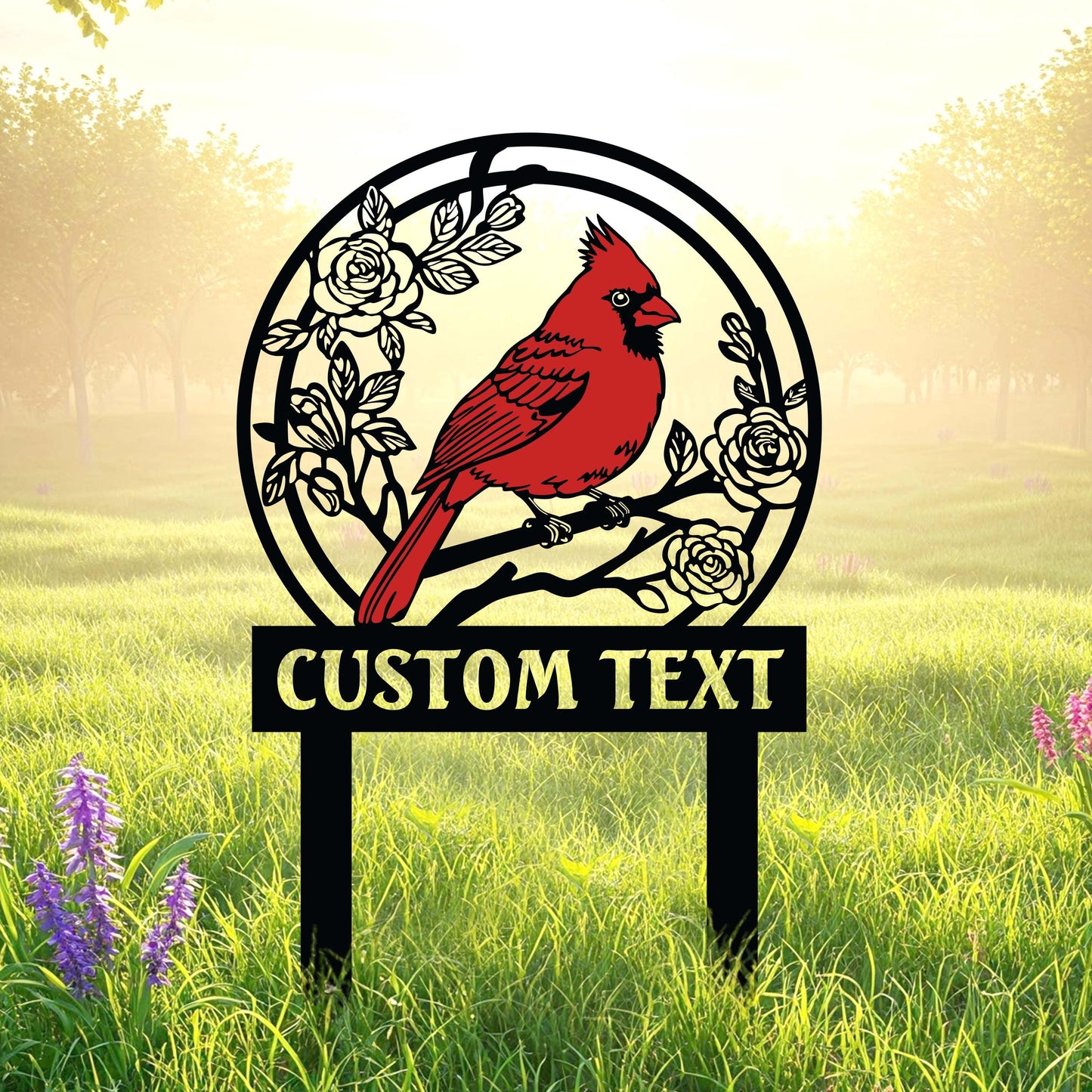 Custom Cardinals Garden Metal Sign with Stakes,Cardinal Garden Sign, Cardinal Sign, Cardinal Lover Gift Cardinal Memorial Sign, Gift for mom