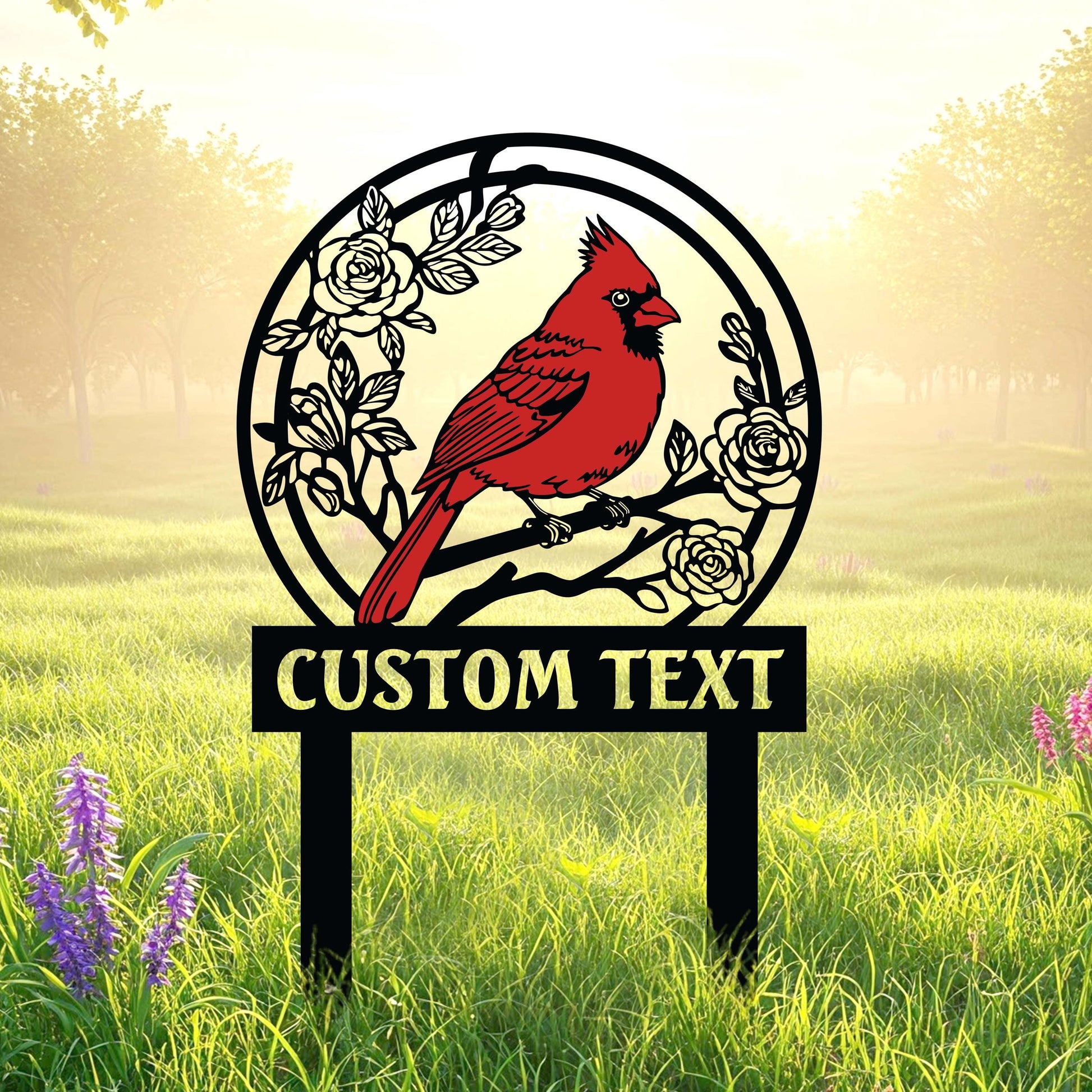 Custom Cardinals Garden Metal Sign with Stakes,Cardinal Garden Sign, Cardinal Sign, Cardinal Lover Gift Cardinal Memorial Sign, Gift for mom