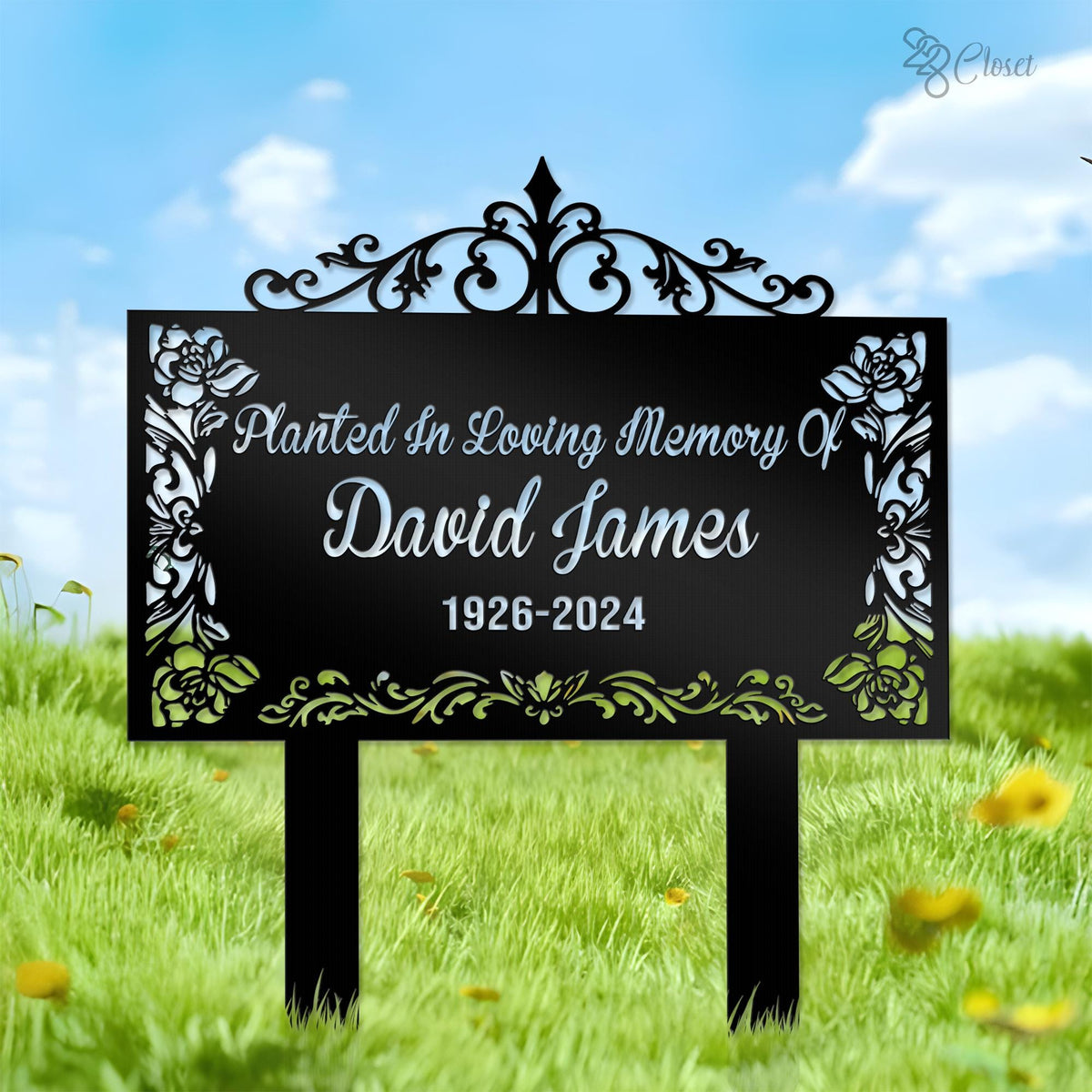 Personalized Flowers Memorial Stake, Custom Grave Marker Metal Garden Decor, Tree Memorial Plaque Cross Stake Metal Garden Sign Dad Loss