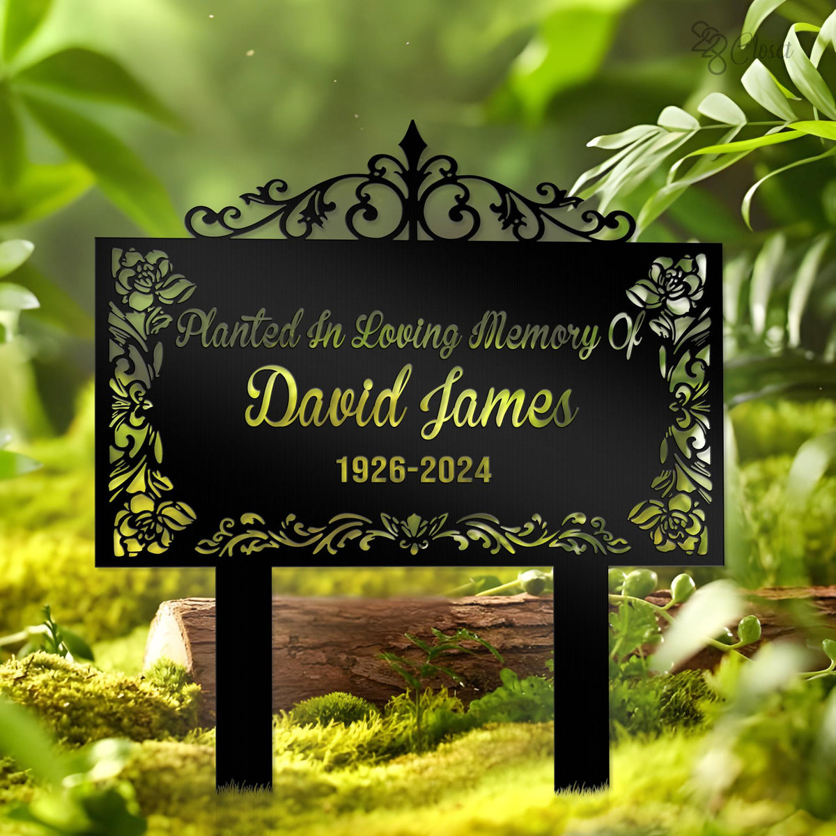 Personalized Flowers Memorial Stake, Custom Grave Marker Metal Garden Decor, Tree Memorial Plaque Cross Stake Metal Garden Sign Dad Loss