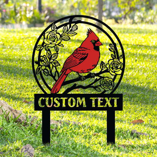 Custom Cardinals Garden Metal Sign with Stakes,Cardinal Garden Sign, Cardinal Sign, Cardinal Lover Gift Cardinal Memorial Sign, Gift for mom