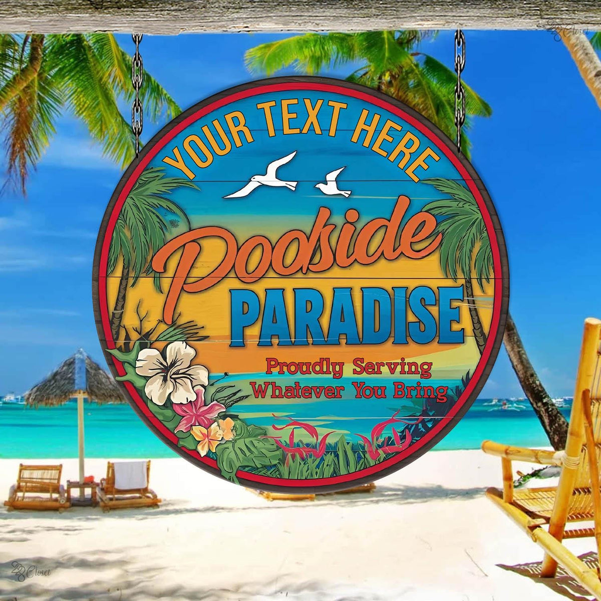 Custom Poolside Paradise Sign Swimming Pool Patio Metal Sign, Pool and Bar, Tiki Bar, Bar and Grill, Pool Oasis Personalized Sign for Pool
