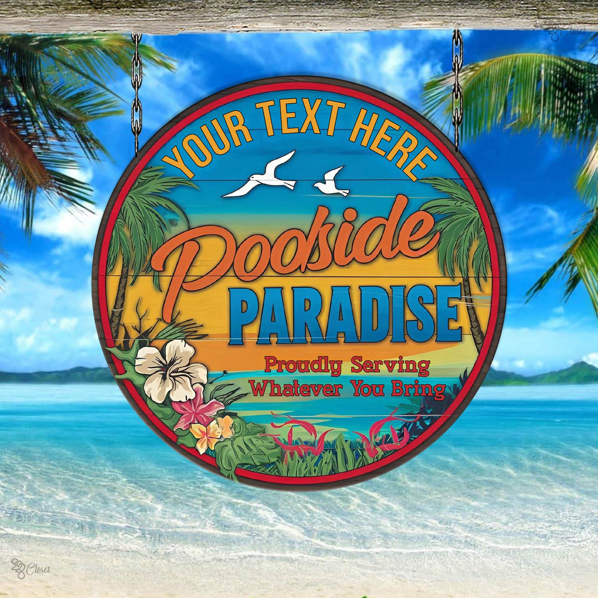Custom Poolside Paradise Sign Swimming Pool Patio Metal Sign, Pool and Bar, Tiki Bar, Bar and Grill, Pool Oasis Personalized Sign for Pool