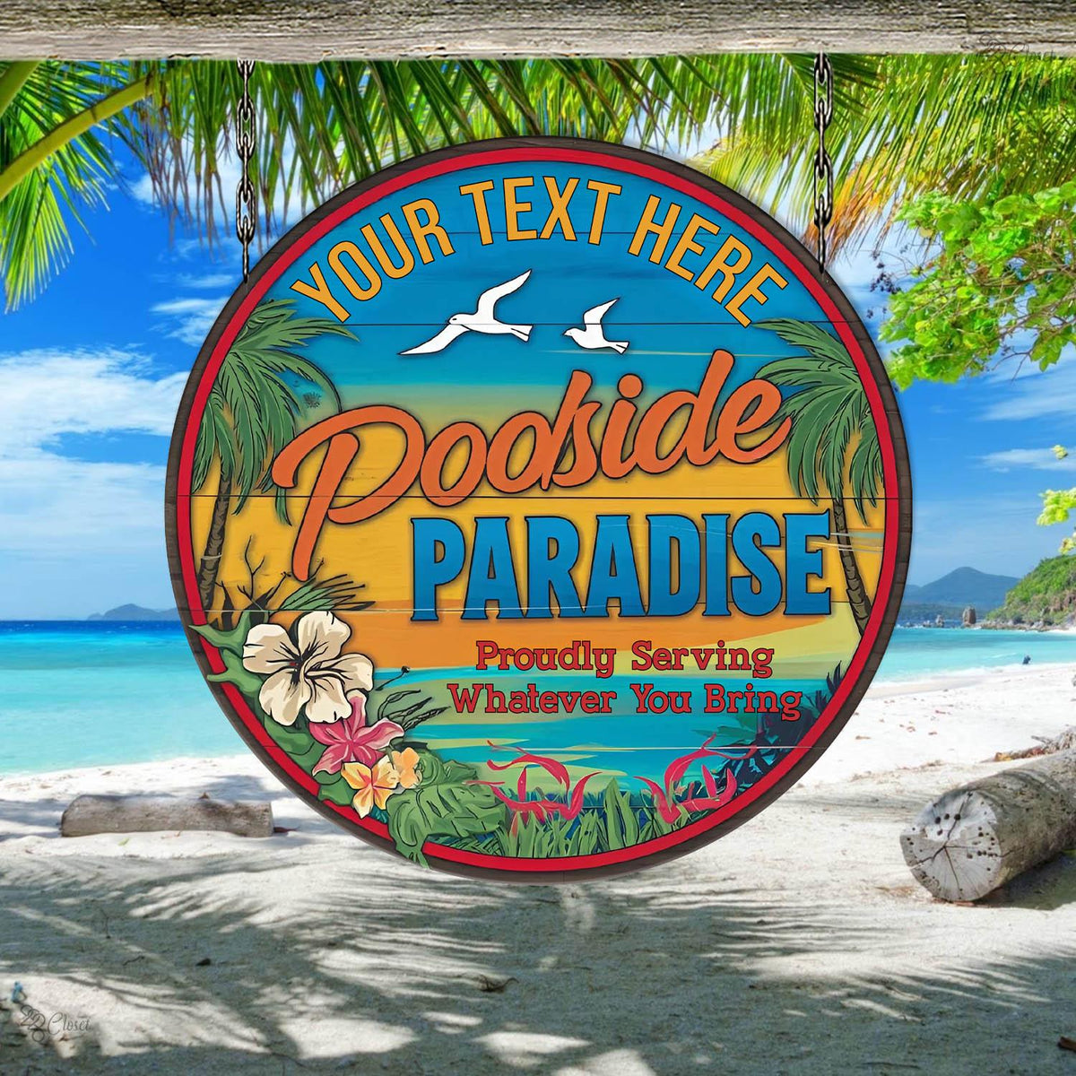 Custom Poolside Paradise Sign Swimming Pool Patio Metal Sign, Pool and Bar, Tiki Bar, Bar and Grill, Pool Oasis Personalized Sign for Pool