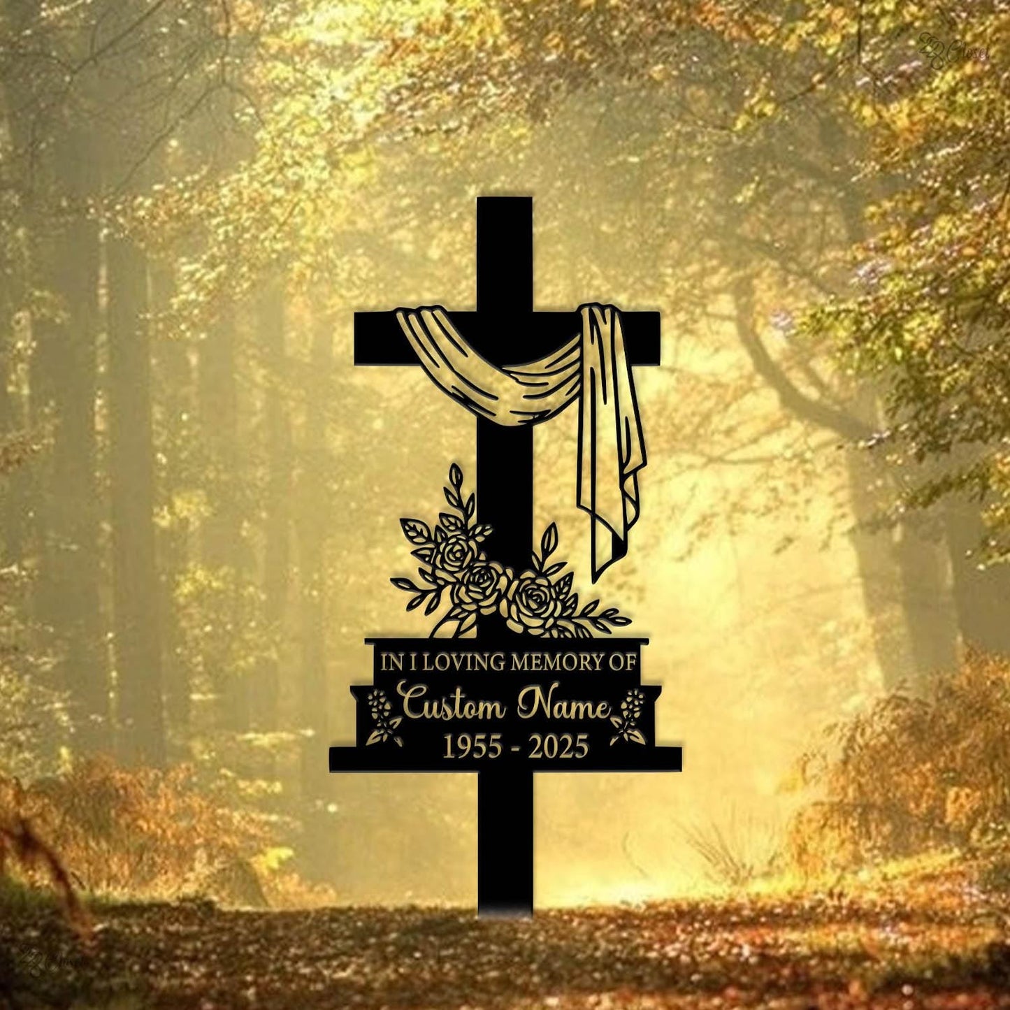 Custom Cross With Praying Pand, Memorial Stake Metal, Dad Loss, Mom Loss, Religion Metal Stake, Sympathy Sign,Grave Marker,Remembrance Stake