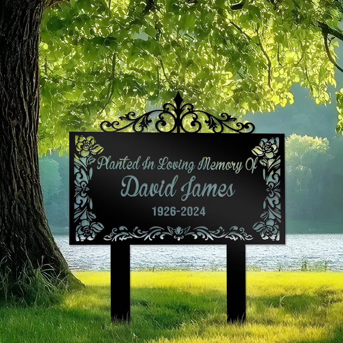 Personalized Flowers Memorial Stake, Custom Grave Marker Metal Garden Decor, Tree Memorial Plaque Cross Stake Metal Garden Sign Dad Loss