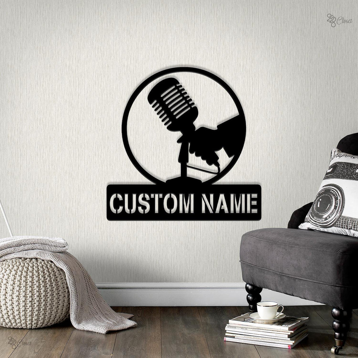 Personalized Metal Microphone Wall Art, Custom Microphone Sign, Podcast Room Decor, Music Studio, Gift for dad, Recording sign, Singer gift