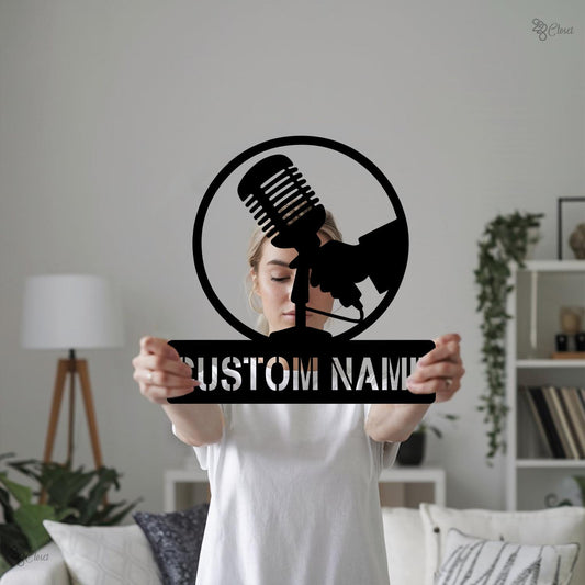Personalized Metal Microphone Wall Art, Custom Microphone Sign, Podcast Room Decor, Music Studio, Gift for dad, Recording sign, Singer gift