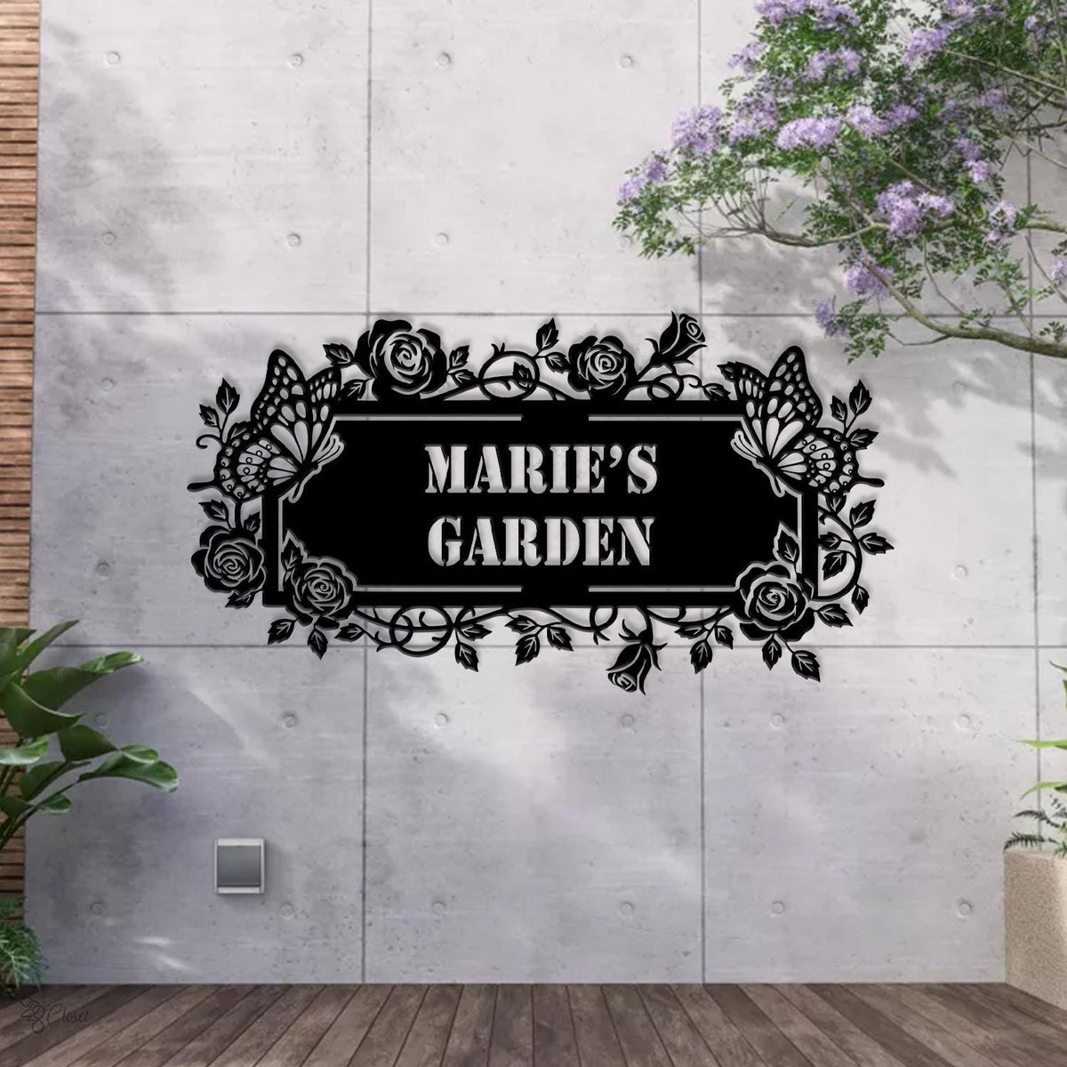 Custom Garden Sign with Butterflies and Roses, Marie’s Garden Hanging Sign, Butterfly sign, Rose garden sign, Hanging garden sign, Mom Gift