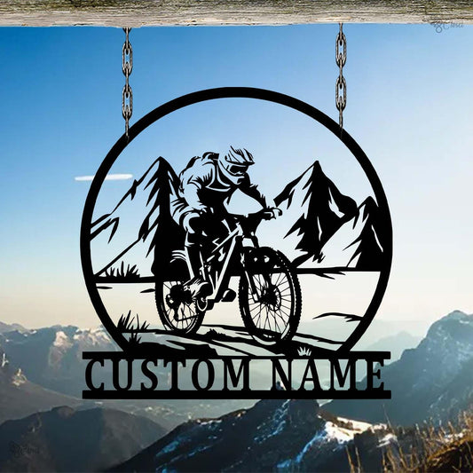 Custom Mountain Biker Metal Sign, Personalized Cycling Wall Sign, Mountain Biking Wall Decor, Adventure decor, Bike trail sign, Dad Gift