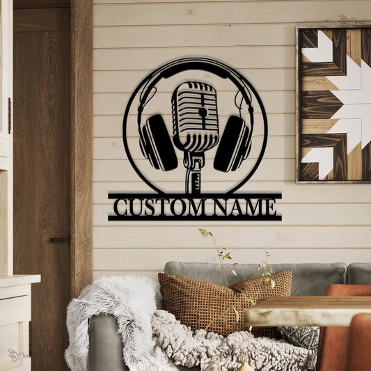 Custom Podcast Studio Sign, Microphone Headphones Metal, Podcast Metal, Recording Studio Decor, Podcast sign, Podcast decor, Microphone sign