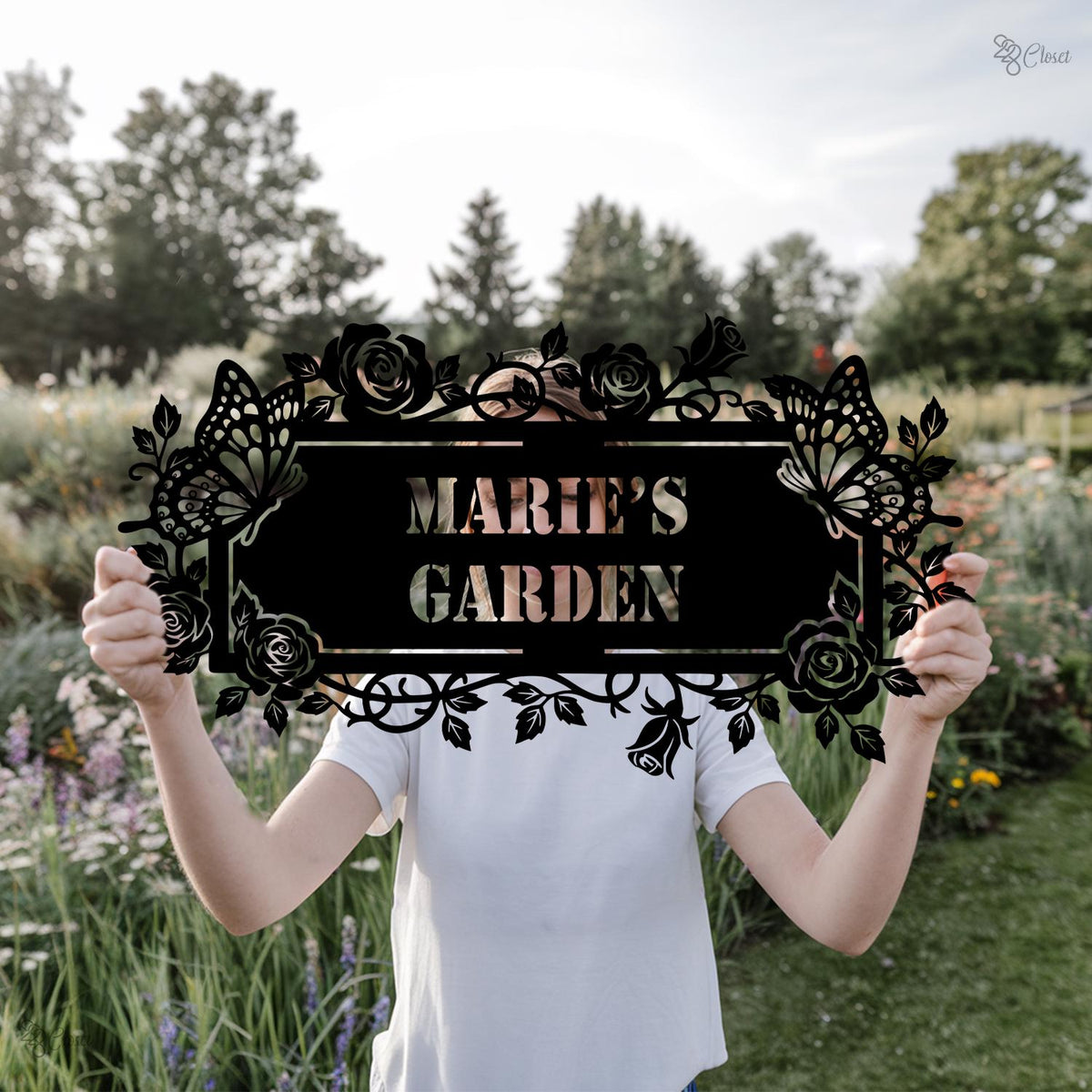 Custom Garden Sign with Butterflies and Roses, Marie’s Garden Hanging Sign, Butterfly sign, Rose garden sign, Hanging garden sign, Mom Gift