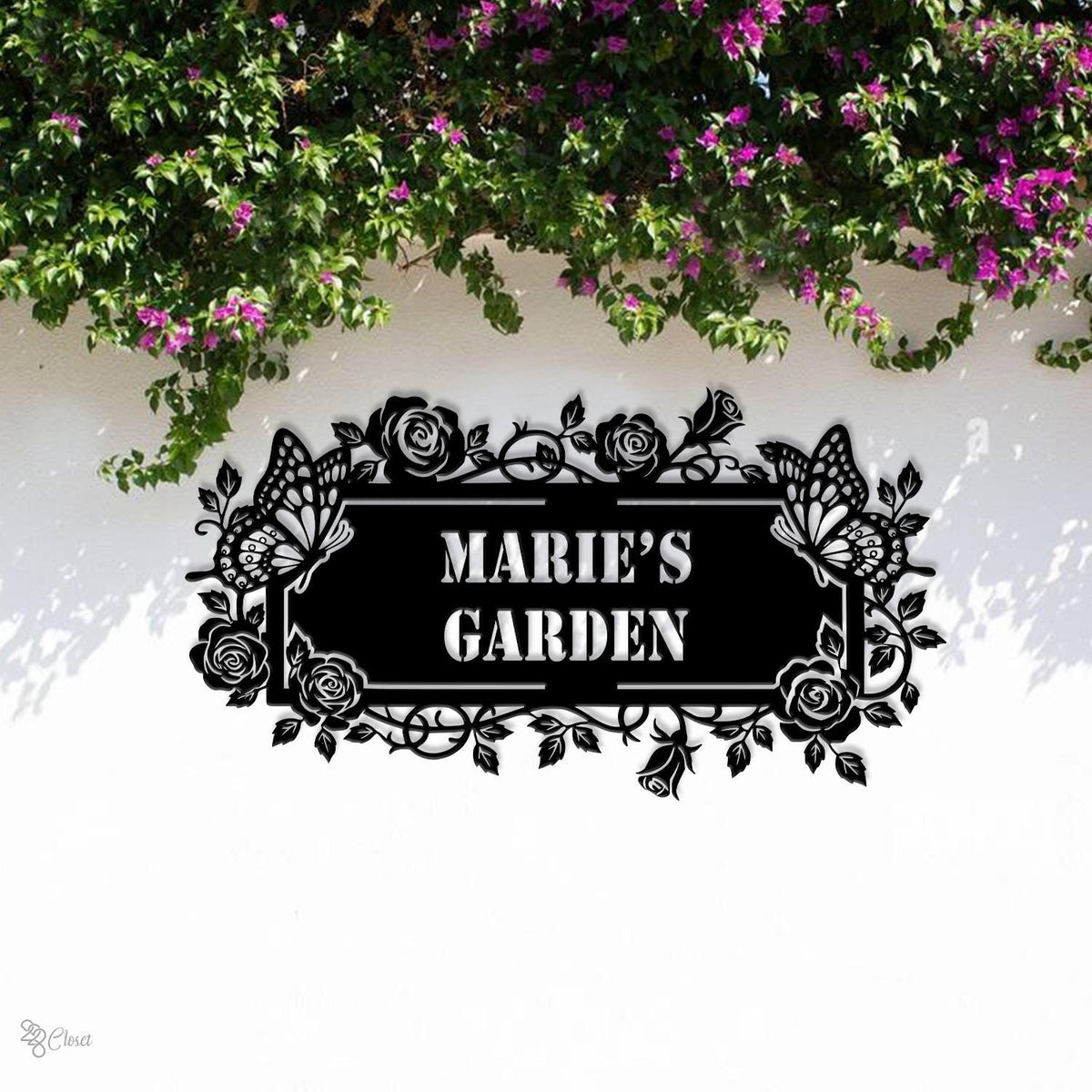 Custom Garden Sign with Butterflies and Roses, Marie’s Garden Hanging Sign, Butterfly sign, Rose garden sign, Hanging garden sign, Mom Gift