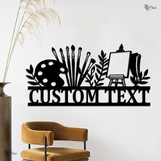 Custom Artist Name Sign, Wall for Painter, Gift for Artist, Paint Brush Metal, Personalized Art Studio,Painting studio gift,Art teacher gift