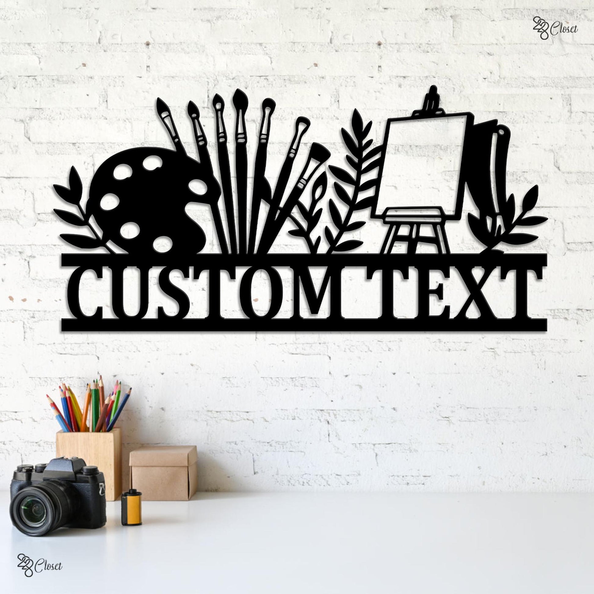 Custom Artist Name Sign, Wall for Painter, Gift for Artist, Paint Brush Metal, Personalized Art Studio,Painting studio gift,Art teacher gift