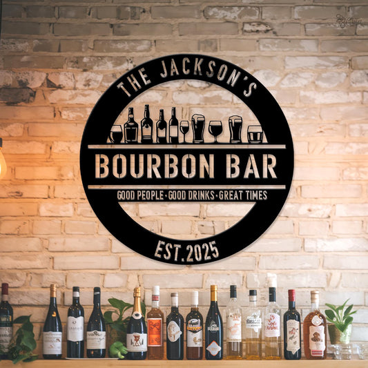Custom Bourbon Bar Sign, Personalized Bourbon Sign, Gift for Whiskey, Bourbon Lovers, Rustic Metal Wall Decor,Home pub sign,Whiskey bar sign
