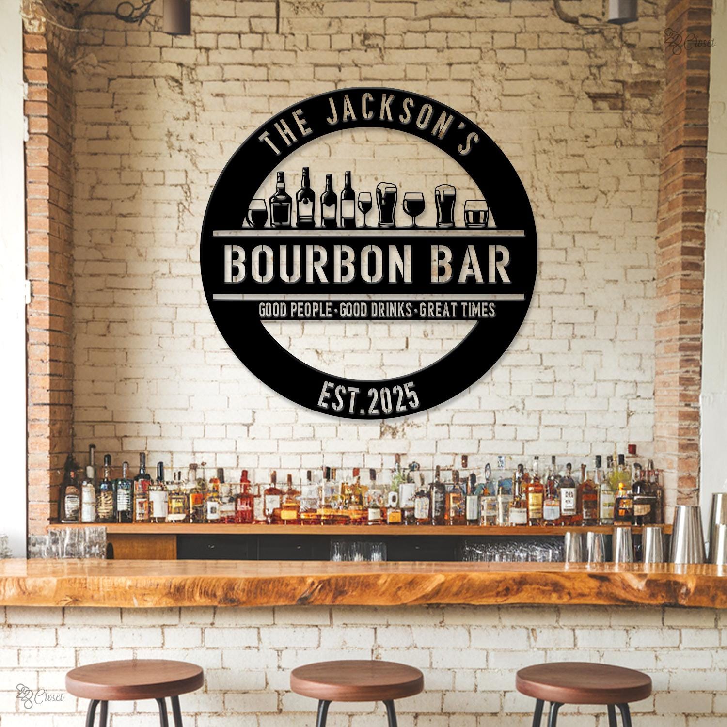 Custom Bourbon Bar Sign, Personalized Bourbon Sign, Gift for Whiskey, Bourbon Lovers, Rustic Metal Wall Decor,Home pub sign,Whiskey bar sign
