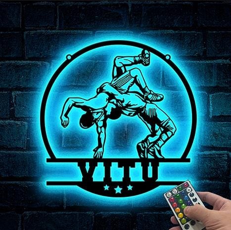 Custom Wrestling LED Light Sign Wrestler Name Sign Athlete Gift Sports Room Decor Xmas Gift for Boys Wrestling Sign Wrestling Wall Decor
