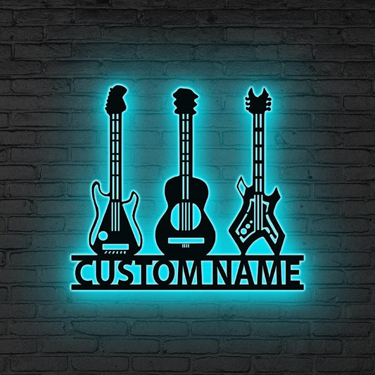 Personalized Guitar Metal Sign LED Lights, Custom Music Studio Decor,Gift for Guitar Player,Acoustic Guitar Sign,Music Lover Gift Music Room