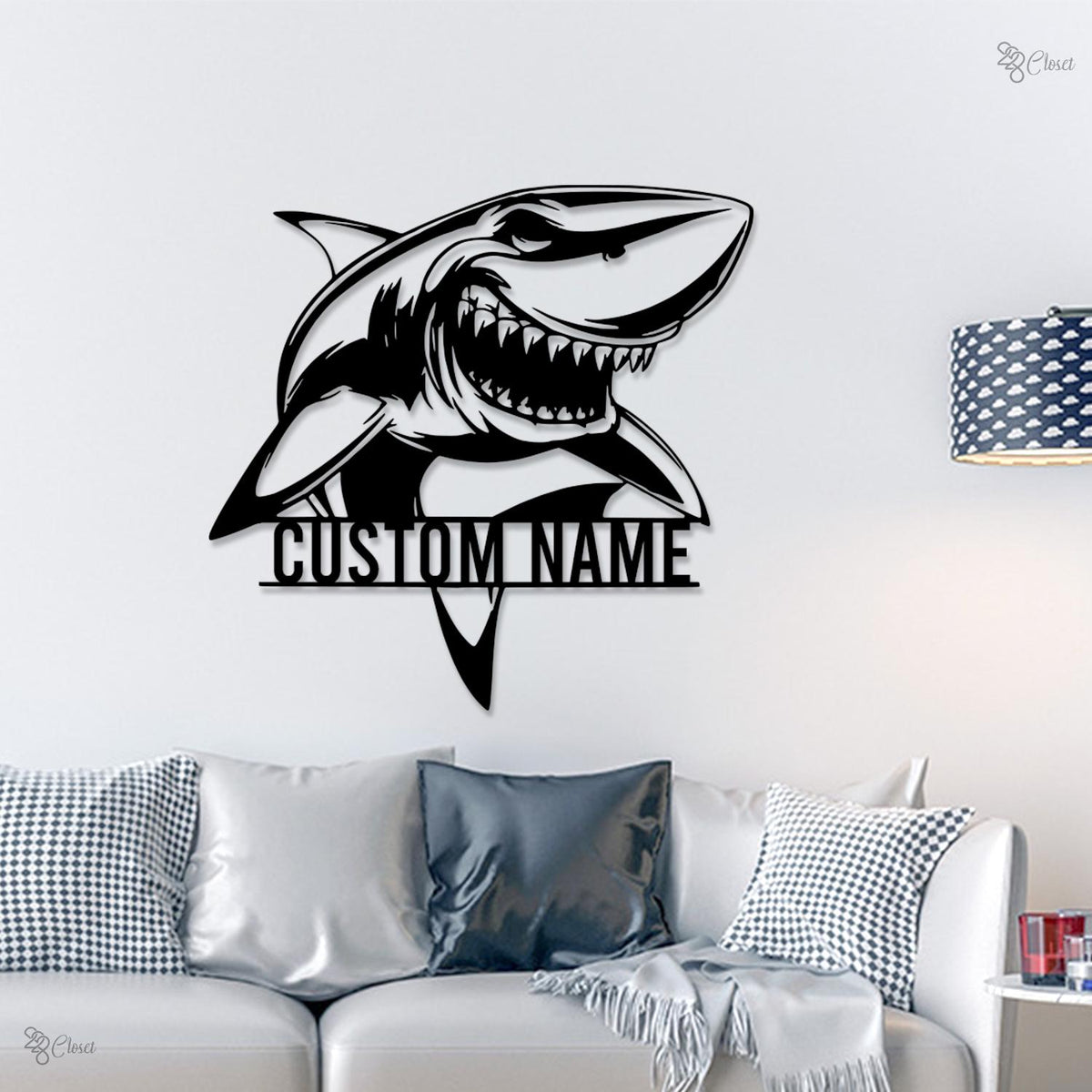 Personalized Great White Shark Metal Wall Art LED Light Personalized Shark Lover Name Sign Beach House Decor Boy Nursery Decoration Xmas
