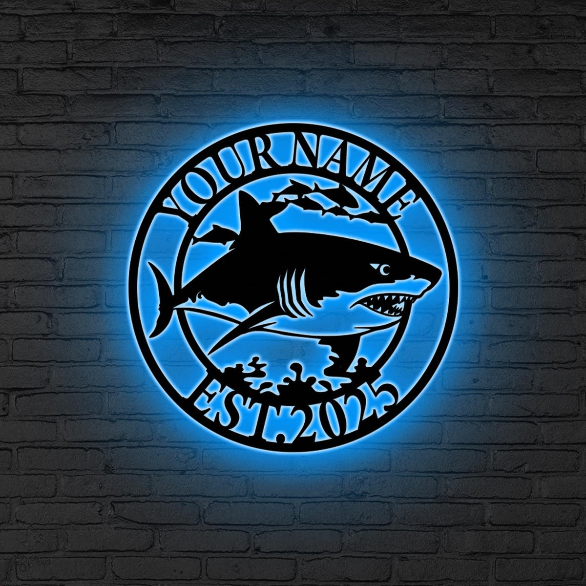 Personalized Great White Shark Metal Wall Art LED Light Personalized Shark Lover Name Sign Beach House Decor Boy Nursery Decoration Xmas