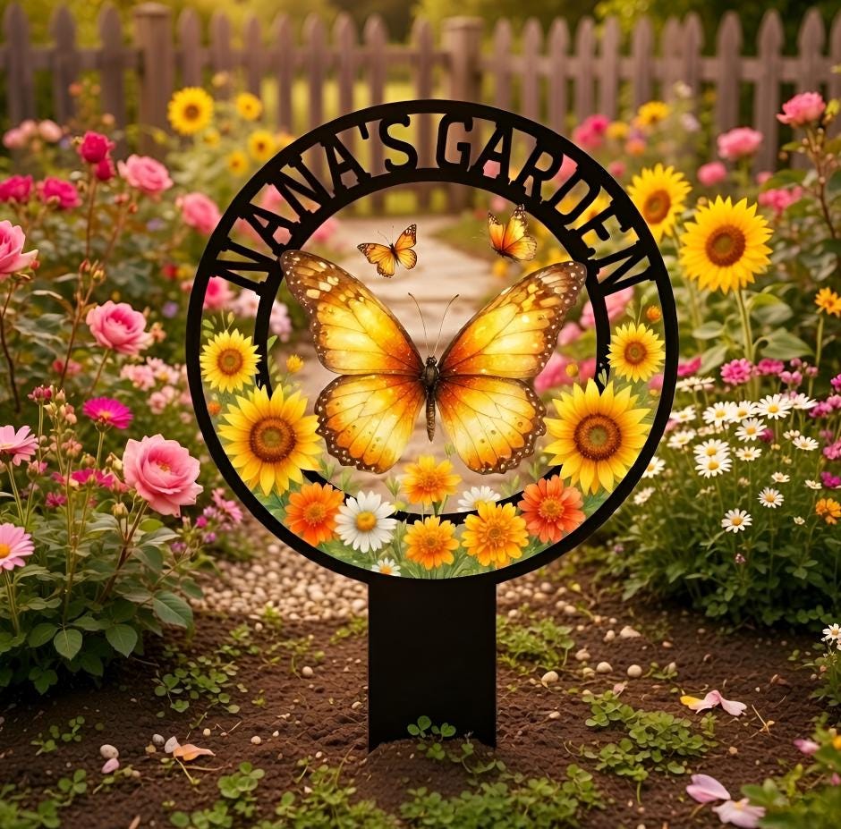 Personalized Butterfly Garden Stake, Custom Metal Garden Stake Decor, Nana’s Garden Butterfly Sign