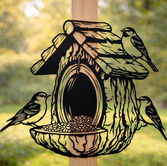 Metal Birdhouse Garden Stake with Birds, Outdoor Bird Feeder Decor, Bird Lover Yard Decor