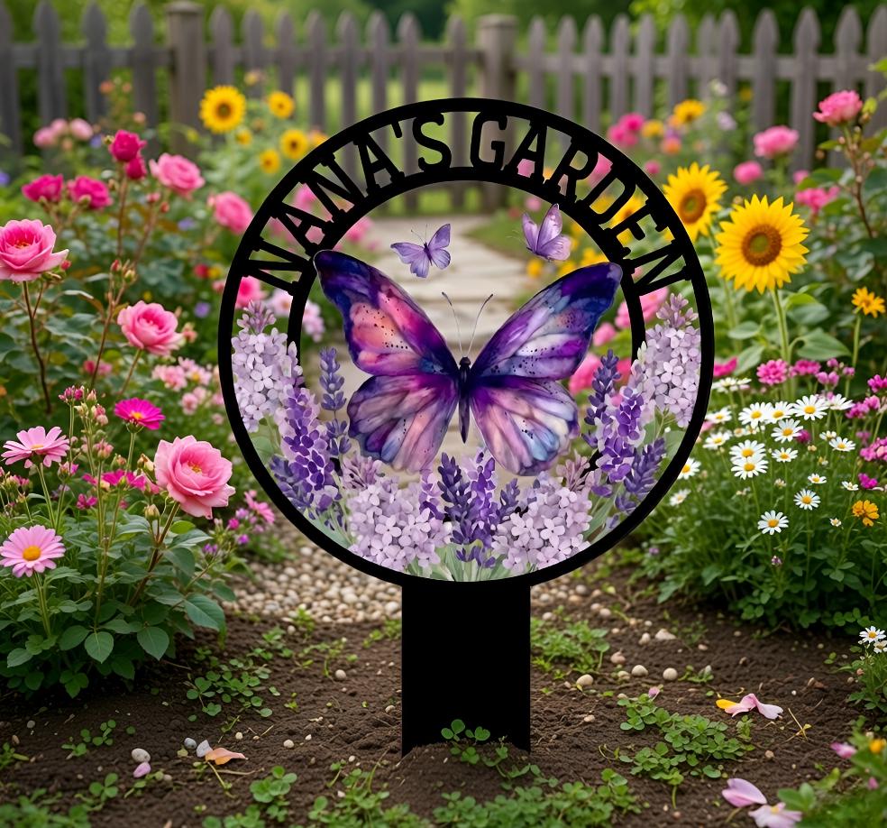 Personalized Butterfly Garden Stake, Custom Metal Garden Stake Decor, Nana’s Garden Butterfly Sign