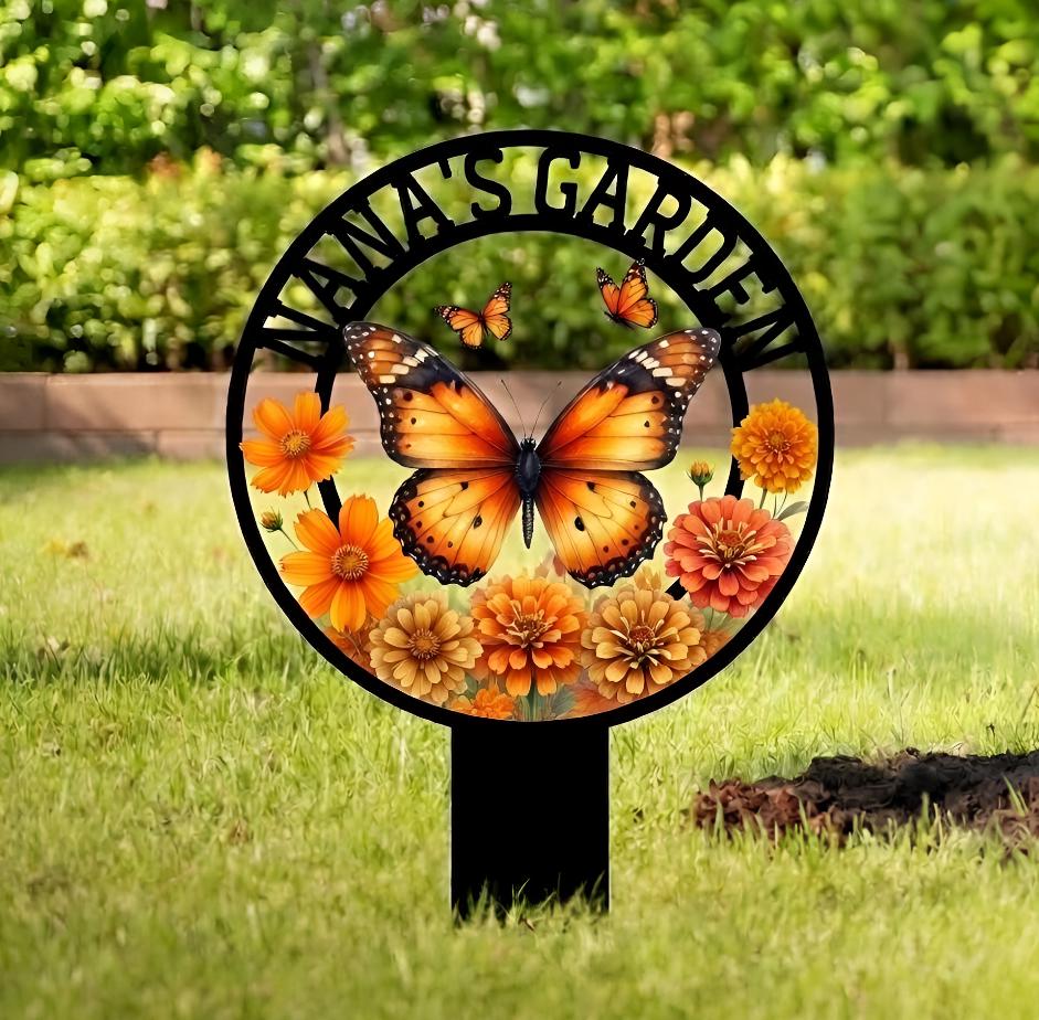 Personalized Butterfly Garden Stake, Custom Metal Garden Stake Decor, Nana’s Garden Butterfly Sign